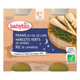 BABYBIO Pots NUIT Panais Haricots Verts Riz dès 8m 2 x 200g