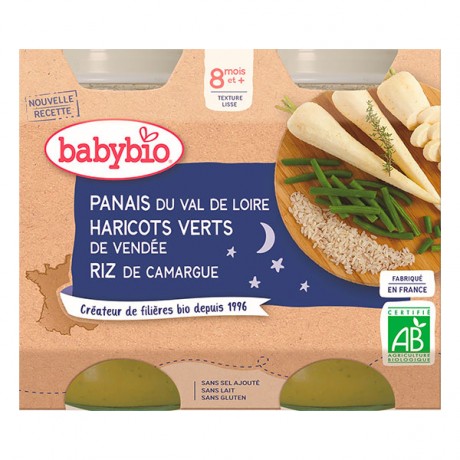 BABYBIO Pots NUIT Panais Haricots Verts Riz dès 8m 2 x 200g BABYBIO Pots NUIT Panais Haricots Verts Riz dès 8m 2 x 200g