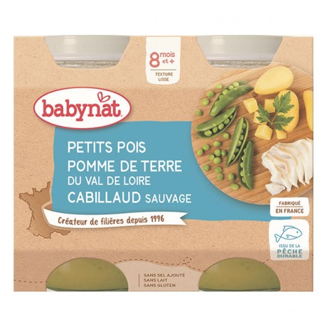 BABYBIO Petit pots Menu Légumes Cabillaud 8 mois 2x200g