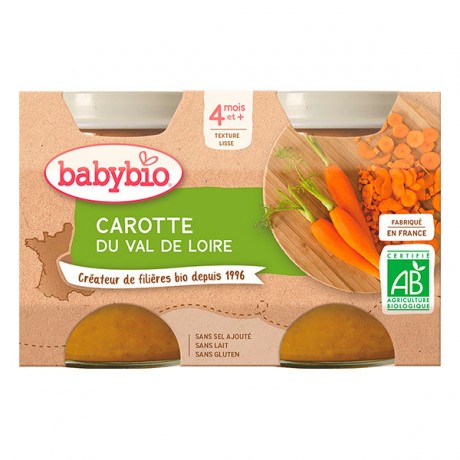 BABYBIO Petit Pot Bébé Carotte dès 4mois 2 x130g