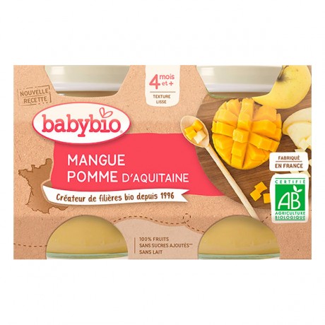 BABYBIO Petits pots mangue et pomme d'Aquitaine - 2x130g