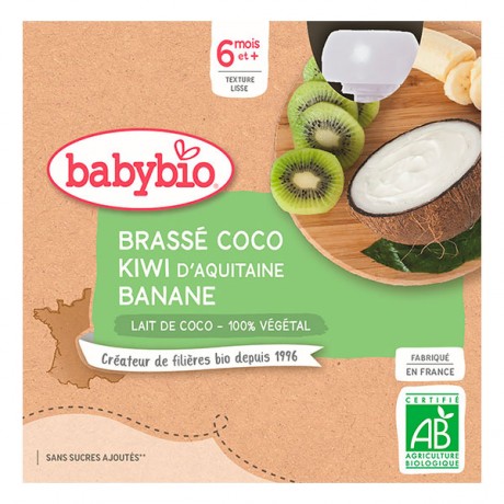 BABYBIO Gourde brassées au lait de coco kiwi banane dès 6 mois - 4x85g BABYBIO Gourde brassées au lait de coco kiwi banane dès 6 mois - 4x85g
