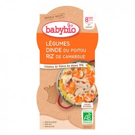 BABYBIO Bols Mijoté de Légumes Dinde Riz Dès 8 mois 2x200g