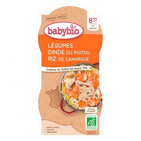 BABYBIO Bols Mijoté de Légumes Dinde Riz Dès 8 mois 2x200g