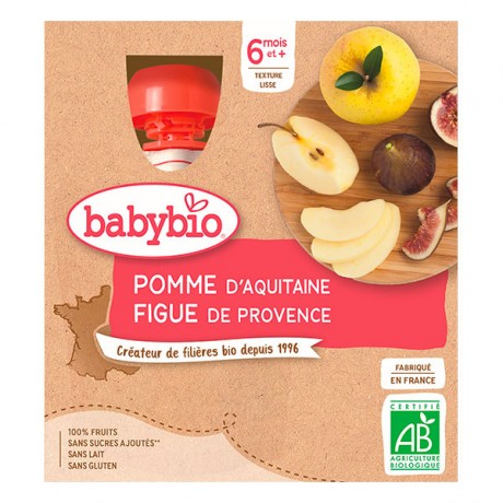 BABYBIO Gourde à la pomme d'Aquitaine et figue de Provence 4x90g