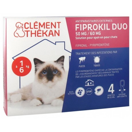 CLÉMENT THÉKAN FIPROKIL DUO 50 MG/60 MG CHAT 4 PIPETTES