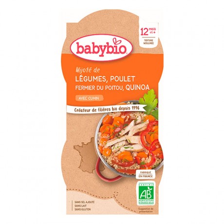 BABYBIO 2 Bols Légumes Poulet Quinoa 12 mois 2x200g BABYBIO 2 Bols Légumes Poulet Quinoa 12 mois 2x200g