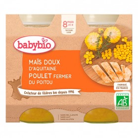 BABYBIO Menu Maïs doux & Poulet fermier 8 mois 2 x 200g