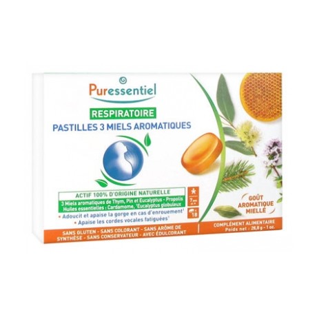 PURESSENTIEL RESPIRATOIRE PASTILLES 3 MIELS AROMATIQUES 18 PASTILLES