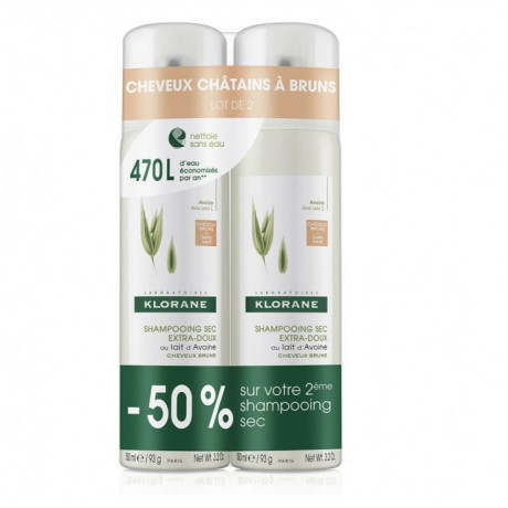 KLORANE - Shampooing Sec Teinté au Lait d’Avoine, 2 flacons de 150ml KLORANE - Shampooing Sec Teinté au Lait d’Avoine, 2 flacons de 150ml