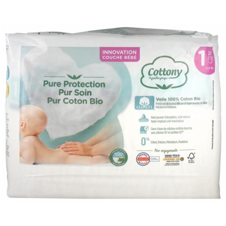 COTTONY COUCHES AVEC DU COTON BIO 27 COUCHES TAILLE 1 (2-5 KG)