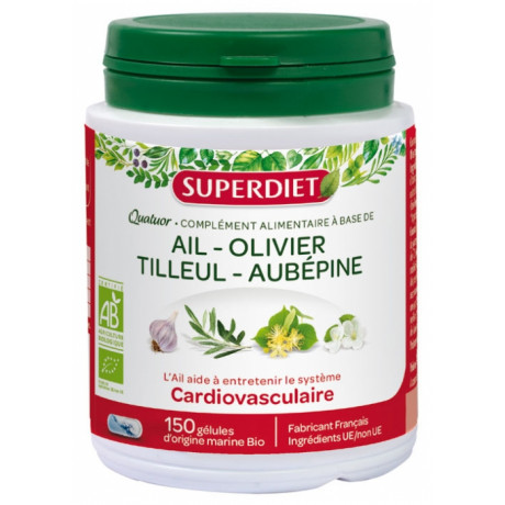 SUPERDIET Quatuor Ail Cardio-vasculaire Bio 150 Gélules SUPERDIET Quatuor Ail Cardio-vasculaire Bio 150 Gélules