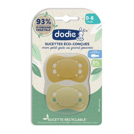 DODIE Sucettes Eco-conçues 0-6 mois lot de 2 jaune