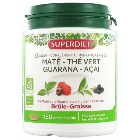 Super Diet Quatuor Maté Brûle-Graisse Bio 150 Comprimés Super Diet Quatuor Maté Brûle-Graisse Bio 150 Comprimés