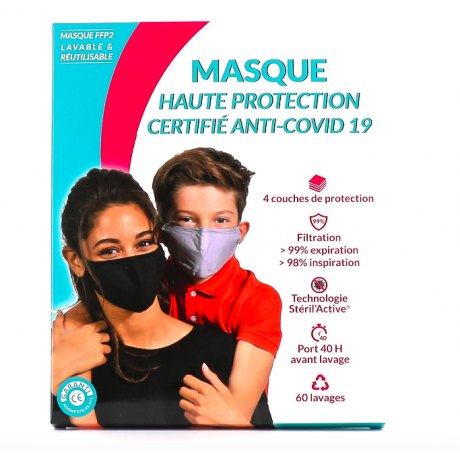 MASQUE LAVABLE HAUTE PROTECTION TAILLE S 6-11 ANS BLEU PASTEL 60 LAVAGES