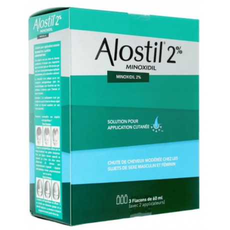 ALOSTIL 2 pour cent solution pour application cutanée Minoxidil 60ml x3 ALOSTIL 2 pour cent solution pour application cutanée Minoxidil 60ml x3