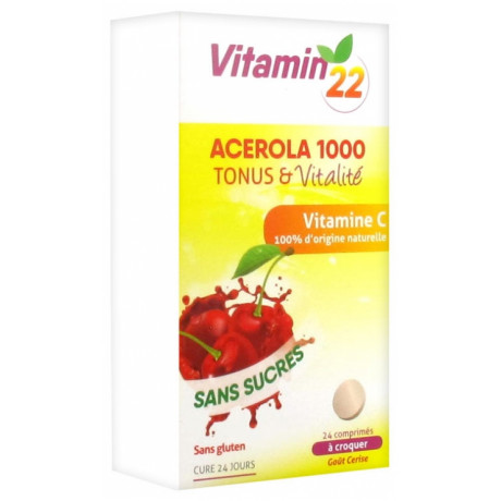 Vitamine 22 Acérola 1000 Vitamine C 24 Comprimés Vitamine 22 Acérola 1000 Vitamine C 24 Comprimés