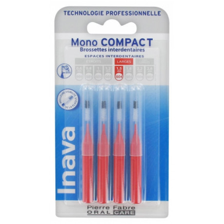 Inava Mono Compact 4 Brossettes Interdentaires - Taille : ISO4 1,5 mm Rouge Inava Mono Compact 4 Brossettes Interdentaires - Taille : ISO4 1,5 mm Rouge