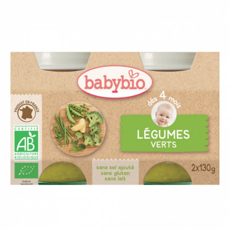 BABYBIO PETITS POTS DES 4 MOIS 2X130G LEGUMES VERTS