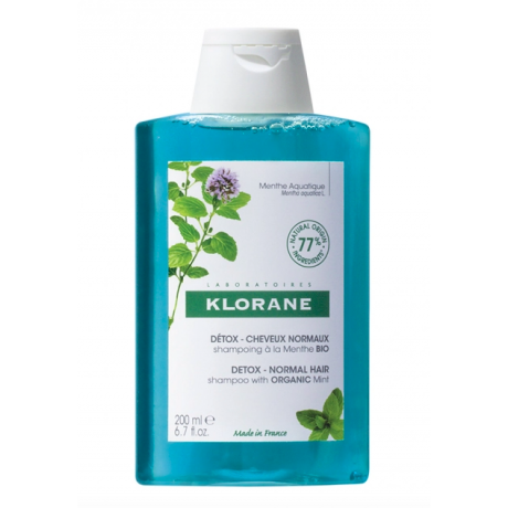 Klorane shampooing détox à la menthe aquatique bio 200ml Klorane shampooing détox à la menthe aquatique bio 200ml