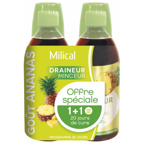 Milical Draineur Ultra Lot de 2 x 500 ml - Saveur : Ananas Milical Draineur Ultra Lot de 2 x 500 ml - Saveur : Ananas