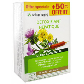 Arkofluides Détoxifiant Hépatique 20 Ampoules + 10 Ampoules Offertes