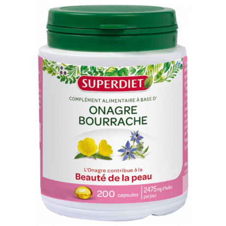 Super Diet Huile d'Onagre - Bourrache 200 Capsules Super Diet Huile d'Onagre - Bourrache 200 Capsules