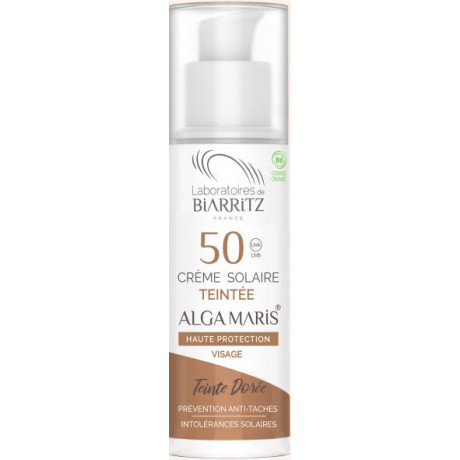 ALGA MARIS crème solaire visage teintée SPF50 BIO teinte dorée 50ml ALGA MARIS crème solaire visage teintée SPF50 BIO teinte dorée 50ml