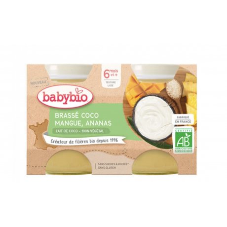 BABYBIO PETITS POTS BRASSES VEGETAL BIO 2X130G DESSERTS LACTÉS 6 MOIS ET PLUS BABYBIO - LAIT DE COCO MANGUE ANANAS