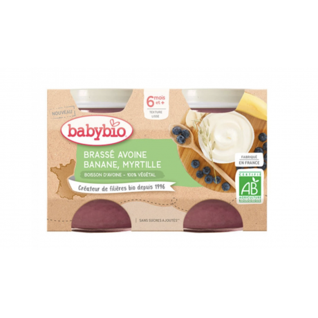 BABYBIO PETITS POTS BRASSES VEGETAL BIO 2X130G DESSERTS LACTÉS 6 MOIS ET PLUS - AVOINE BANANE MYRTILLE