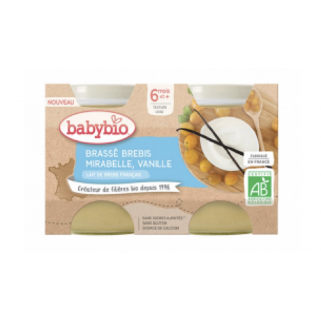 BABYBIO POTS LACTÉS AU LAIT DE BREBIS FRANCAIS BIO 2X130G DESSERTS LACTÉS 6 MOIS ET PLUS - MIRABELLE DE FRANCE VANILLE