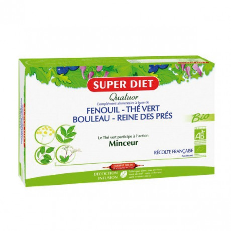 Superdiet Quatuor Thé Vert Minceur Bio Reine des Prés 20 ampoules