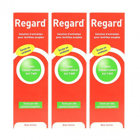 Regard Solution d'Entretien pour Lentilles Souples Lot de 3 x 355ml + étui Regard Solution d'Entretien pour Lentilles Souples Lot de 3 x 355ml + étui