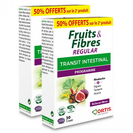 Ortis Fruits & Fibres Regular Transit Intestinal Lot de 2 x 30 comprimés Ortis Fruits & Fibres Regular Transit Intestinal Lot de 2 x 30 comprimés