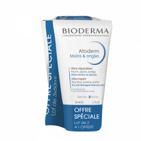 Bioderma Atoderm Crème Ultra-Nourrissante Mains & Ongles Lot de 3 x 50 ml dont 1 Offert