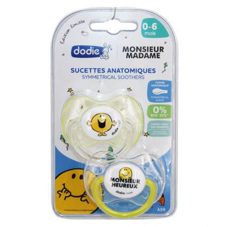 Dodie Sucette Physiologique Monsieur Madame Heureux +0m Lot de 2 Dodie Sucette Physiologique Monsieur Madame Heureux +0m Lot de 2