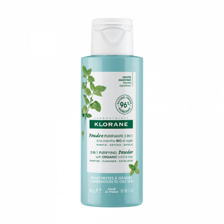 Klorane Poudre Purifiante 3 en 1 menthe aquatique BIO 50g Klorane Poudre Purifiante 3 en 1 menthe aquatique BIO 50g