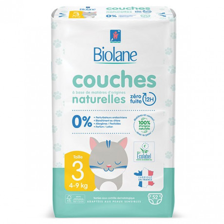 Biolane Couches Naturelles T3 (4-9 kg) 52 Couches