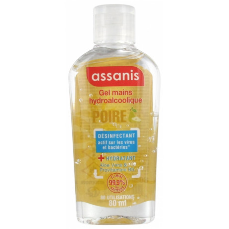 Assanis Pocket Gel Hydroalcoolique Sans Rinçage pour les Mains 80 ml - Senteur : Poire