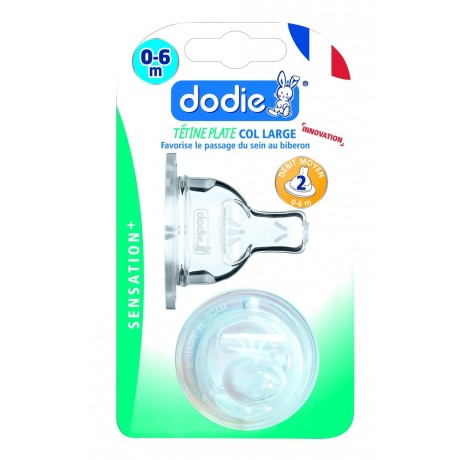 Dodie Tétine Plate Col Large 0-6 Mois Silicone Débit 2 Transparent