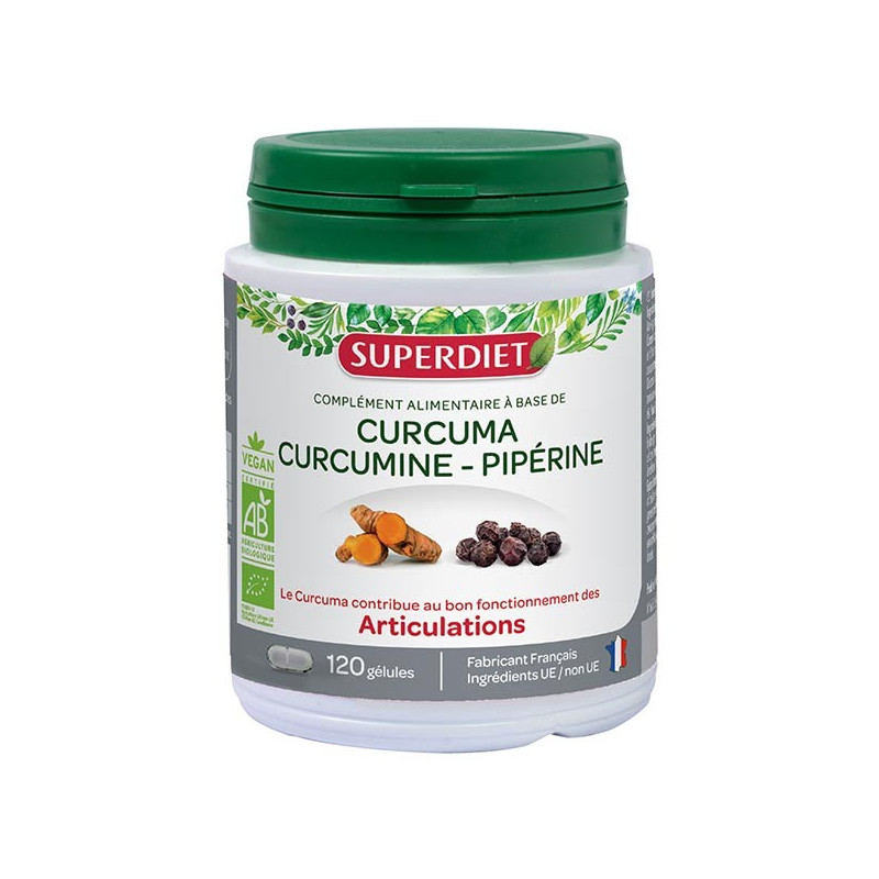 Superdiet Articulations Bio Curcuma Curcumine Piperine 120 gélules