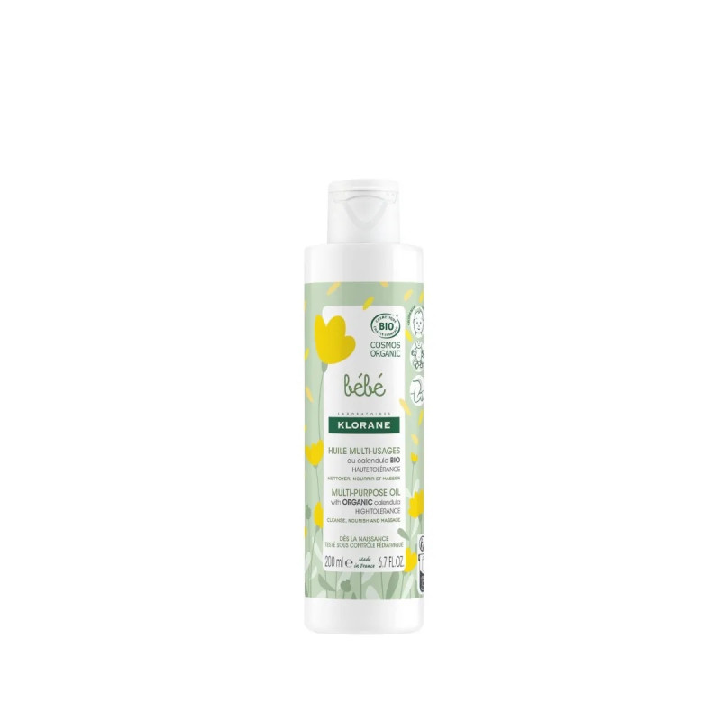 Klorane Bébé Huile Multi-Usages au Calendula Bio - Siège, Corps et Cheveux  200ml