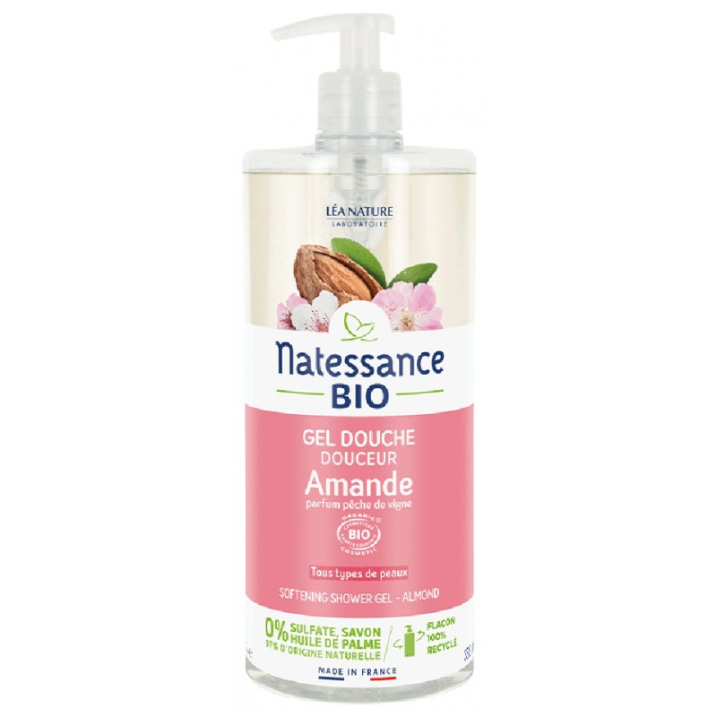 Natessance gel douche amande-parfum pêche de vigne sans sulfates 1L