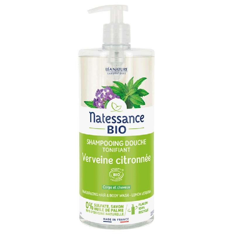 Natessance shampooing-douche verveine citronnée sans sulfates 1L