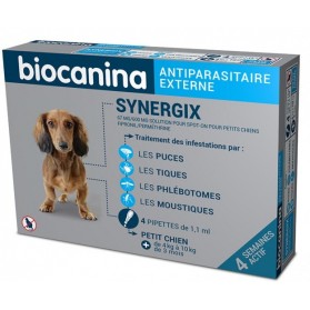 BIOCANINA Synergix 67 mg/600 mg solution pour spot-on pour petits chiens 4-10kg boite de 4 pipettes