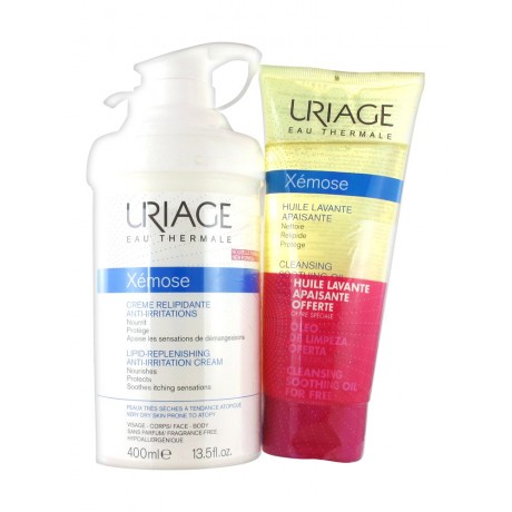 Uriage Xémose Crème Relipidante Anti-Irritations 400 ml + Huile Lavante Apaisante 200 ml Offerte