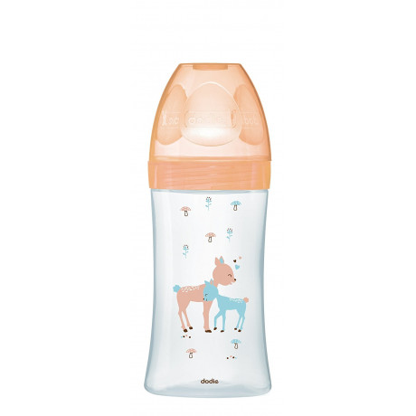 Dodie - Biberon en verre col large Sensation 270ml BEIGE BICHE 0-6 mois tétine plate débit 2